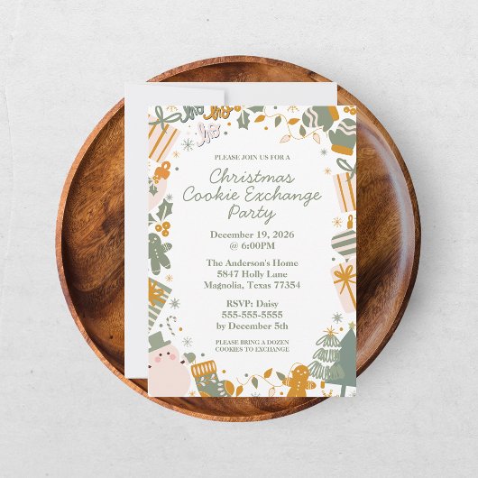Invitation Fête de Noël Verte et Dorée