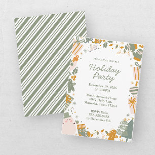 Invitation Fête de Noël Verte et Dorée