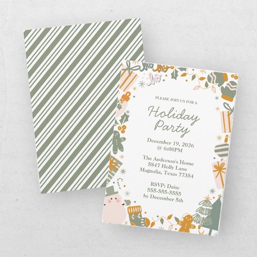 Invitation Fête de Noël Verte et Dorée