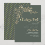 Invitation Fête de Noël verte et or (Devant / Derrière)