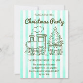 Invitation Fête de Noël verte menthe avec train et arbre      (Devant)