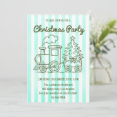 Invitation Fête de Noël verte menthe avec train et arbre      (Debout devant)