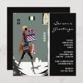 Invitation Fête de Noël Verte Noire Cosmopolite Élégante (Devant / Derrière)