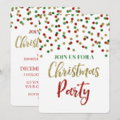 Invitation Fête de Noël verte rouge de confettis de parties (Devant / Derrière)