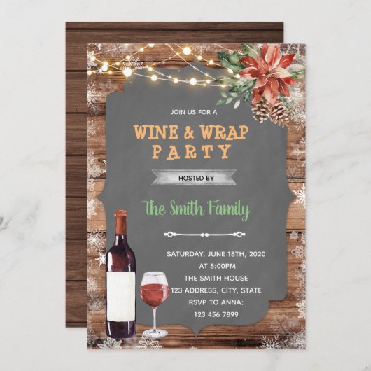Invitation Fête de Noël vin et thème enveloppement (Devant / Derrière)