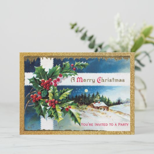 Invitation Fête de Noël Vintage (Debout devant)
