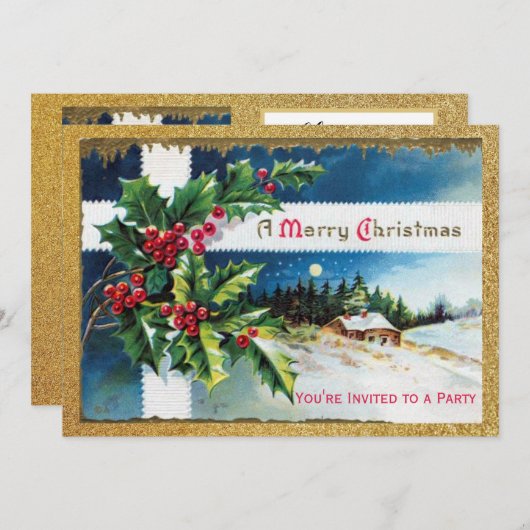 Invitation Fête de Noël Vintage (Devant / Derrière)
