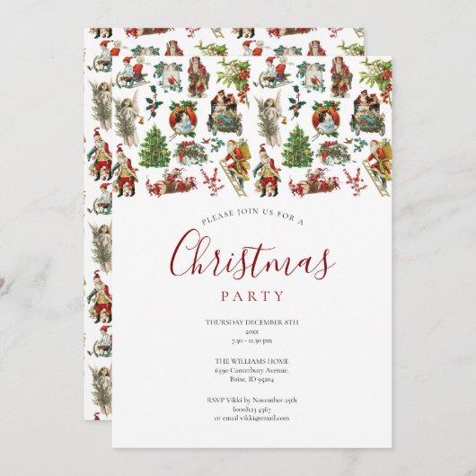 Invitation Fête de Noël Vintage (Devant / Derrière)