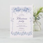 Invitation Fête de Noël Vintage bleu doré (Debout devant)