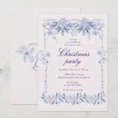 Invitation Fête de Noël Vintage bleu doré (Devant / Derrière)