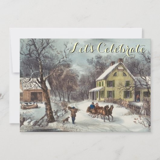 Invitation Fête de Noël vintage d'Ives de vacances (Devant)