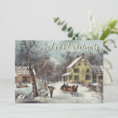 Invitation Fête de Noël vintage d'Ives de vacances (Debout devant)