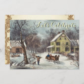 Invitation Fête de Noël vintage d'Ives de vacances (Devant / Derrière)