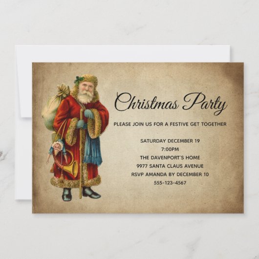 Invitation Fête de Noël vintage du Père Noël (Devant)