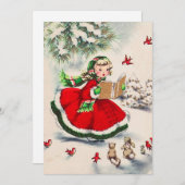 Invitation Fête de Noël Vintage Fille de Noël (Devant / Derrière)