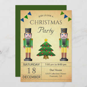 Invitation Fête de Noël Vintage Green Nutcracker