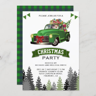 Invitation Fête de Noël Vintage Green Truck