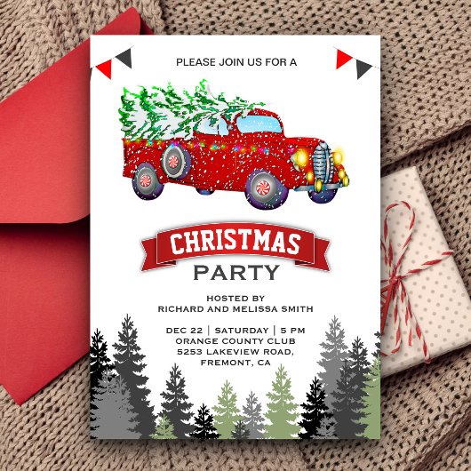 Invitation Fête de Noël vintage Red Truck