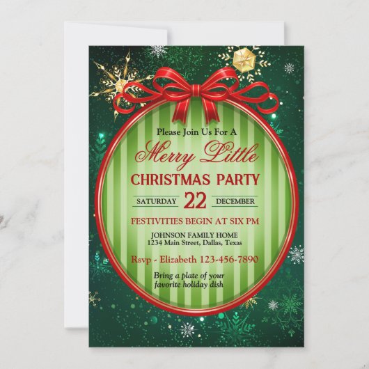 Invitation Fête de Noël vintage rouge et vert (Devant)