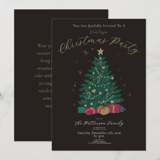 Invitation Fête de Noël Vintage Rustique (Devant / Derrière)