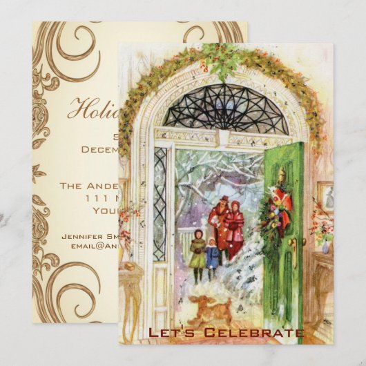 Invitation Fête de Noël vintage Victorienne (Devant / Derrière)
