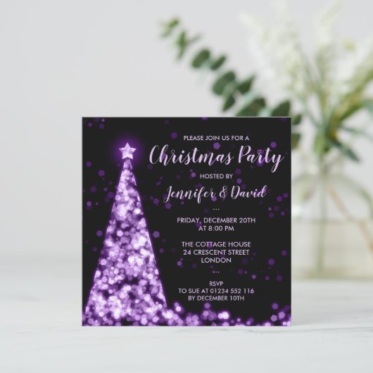 Invitation Fête de Noël violet et noir (Debout devant)