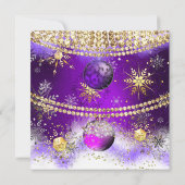 Invitation Fête de Noël violet ornement doré Neige (Dos)