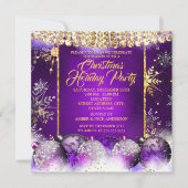Invitation Fête de Noël violet ornement doré Neige (Devant)