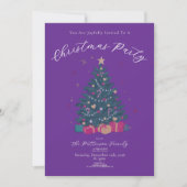 Invitation Fête de Noël Violet Royale Arbre Rustique (Devant)