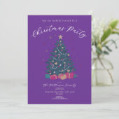 Invitation Fête de Noël Violet Royale Arbre Rustique (Debout devant)