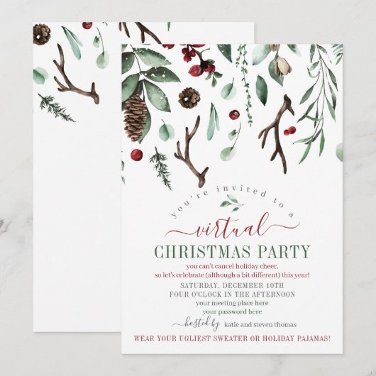 Invitation Fête de Noël virtuelle (Devant / Derrière)