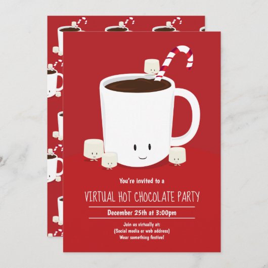 Invitation Fête de Noël virtuelle Chocolat chaud (Devant / Derrière)
