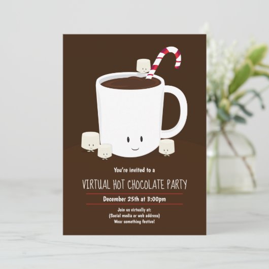 Invitation Fête de Noël virtuelle Chocolat chaud Brown (Debout devant)