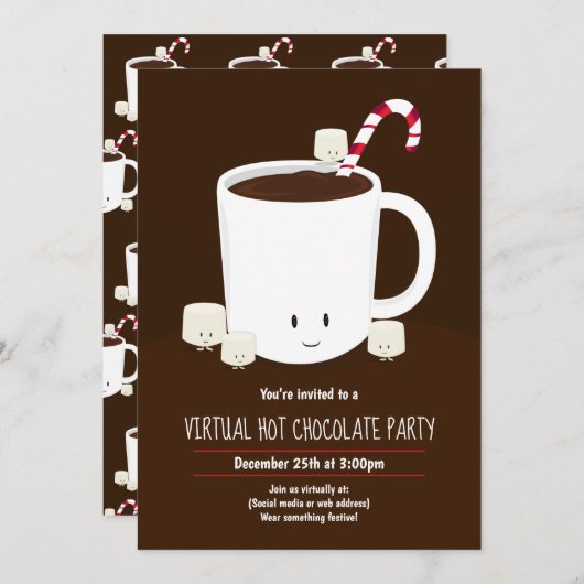 Invitation Fête de Noël virtuelle Chocolat chaud Brown (Devant / Derrière)