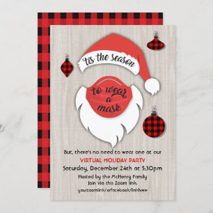 Invitation Fête de Noël virtuelle Père Noël Plaid Party