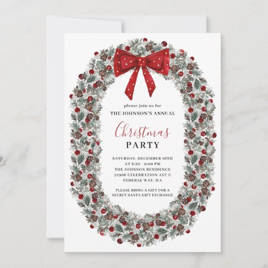 Invitation Fête de Noël Watercolor Wreath (Devant)