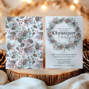Invitation Fête de Noël Watercolor Wreath Botanique