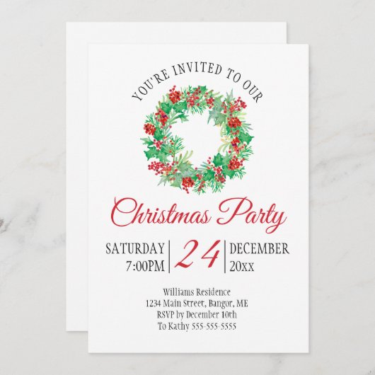 Invitation Fête de Noël Werath Red Script (Devant / Derrière)