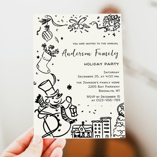 Invitation Fête de Noël Whimsical Dessin À La Main
