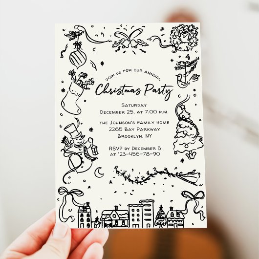 Invitation Fête de Noël Whimsical Dessin À La Main