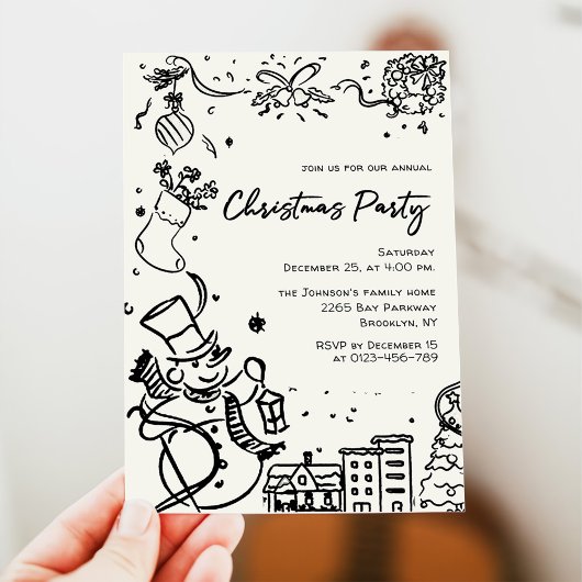 Invitation Fête de Noël Whimsical Dessin À La Main