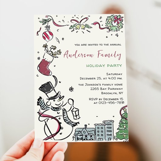 Invitation Fête de Noël Whimsical Dessin À La Main