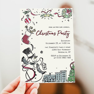 Invitation Fête de Noël Whimsical Dessin À La Main