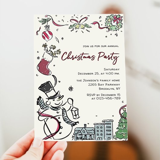 Invitation Fête de Noël Whimsical Dessin À La Main