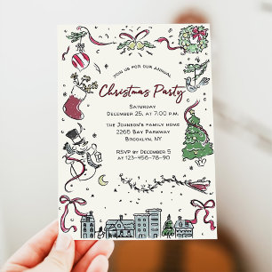 Invitation Fête de Noël Whimsical Dessin À La Main