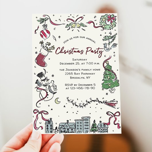 Invitation Fête de Noël Whimsical Dessin À La Main