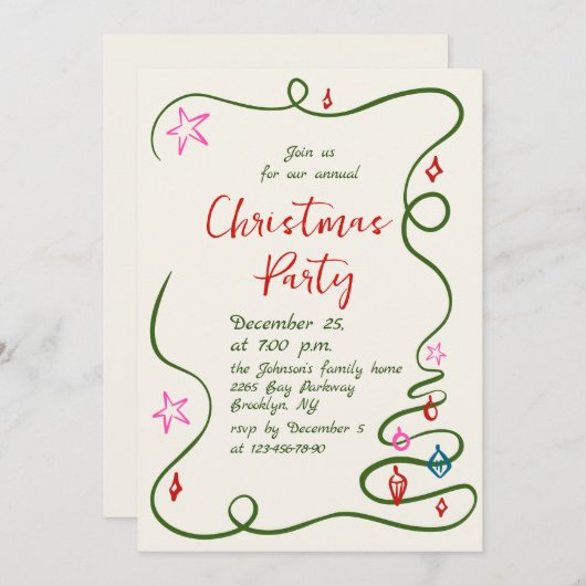 Invitation Fête de Noël Whimsical Dessin À La Main (Devant / Derrière)