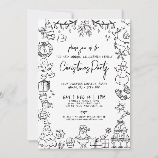 Invitation Fête de Noël Whimsical dessinée à la main (Devant)