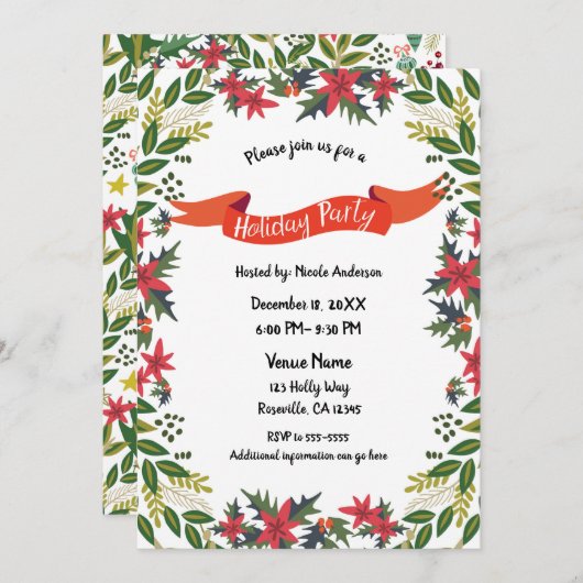 Invitation Fête de Noël Whimsical Floral Berries (Devant / Derrière)