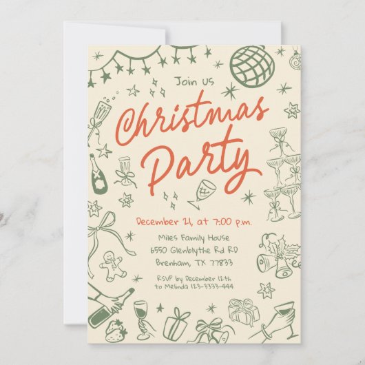 Invitation Fête de Noël Whimsical Invitation, Vacances (Devant)